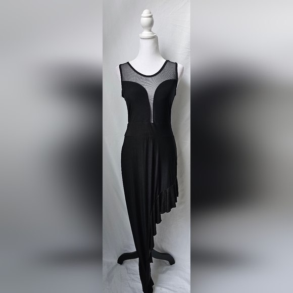 Dresses & Skirts - Black Mesh Cutout Asymmetrical Midi Dress – Size Small